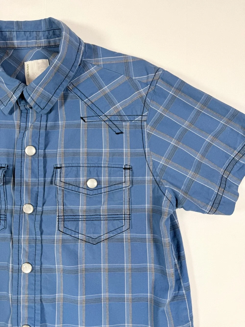 OLD NAVY Boys Y2K Western‎ Pearl Snap Plaid Short Sleeve Shirt XS Ranch Cowboy